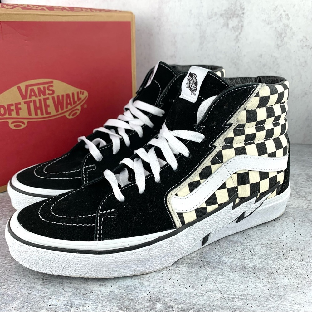 NEW! Vans Men's Sk8-Hi Bolt Casual Sneakers Canvas Suede Black White Size 9